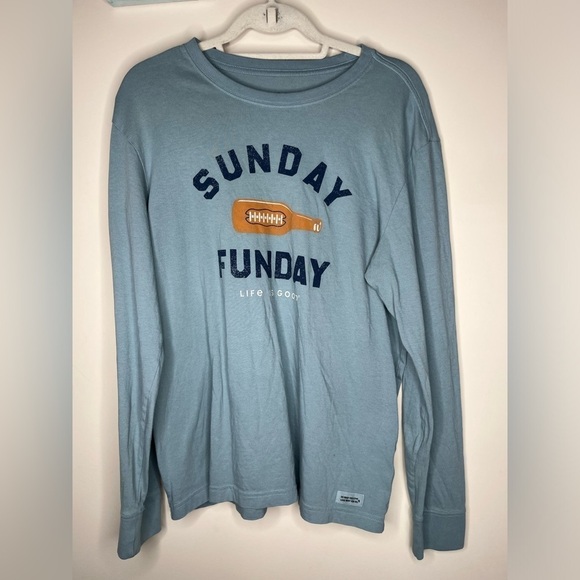Life is Good Sunday Funday Long Sleeve Football Theme Shirt Size Medium Blue - Picture 1 of 8
